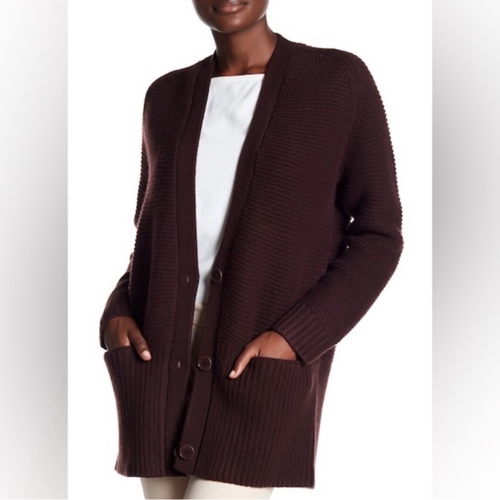 Vince Vee Chunky Oversized Cardigan Sweater Wool cashmere brown size S
